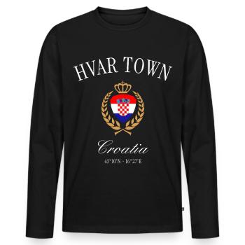 Hvar Croatia Coat of Arms Crown – Travel Souvenir - Men's Premium Organic Long Sleeve Shirt - black - Front - Nico (187cm)
