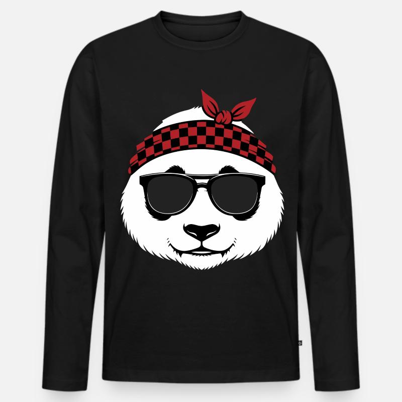 Cooler Panda Bär Sonnenbrille - Männer Premium Bio Langarmshirt - Schwarz