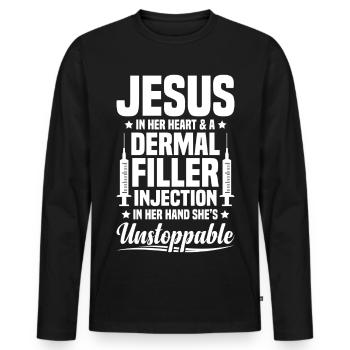 Infirmière esthétique Foi Religion Jésus Botox - T-shirt manches longues Premium bio Homme - noir - Devant - Nico (187cm)