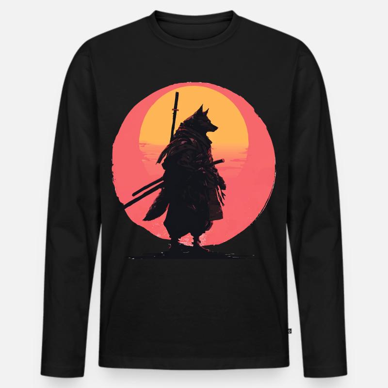Wolf Sunset Samurai Rider - Männer Premium Bio Langarmshirt - Schwarz