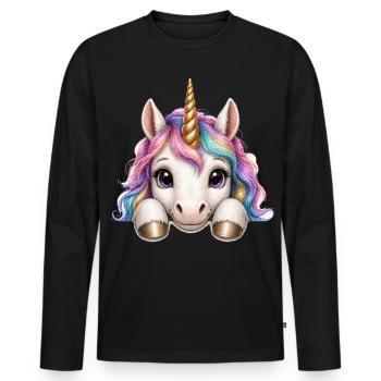Einhorn mit Regenbogenmähne - Männer Premium Bio Langarmshirt - Schwarz - Vorne - Nico (187cm)