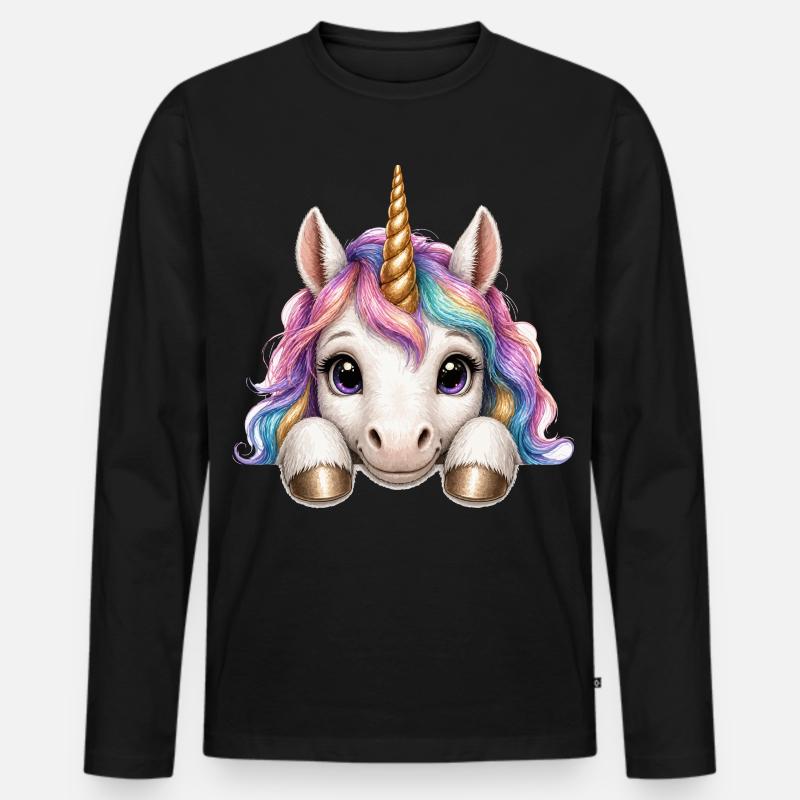 Einhorn mit Regenbogenmähne - Männer Premium Bio Langarmshirt - Schwarz
