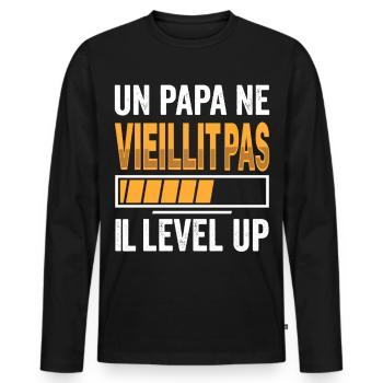 A dad doesn't age he level up humor gamer - Men's Premium Organic Long Sleeve Shirt - black - Front - Nico (187cm)