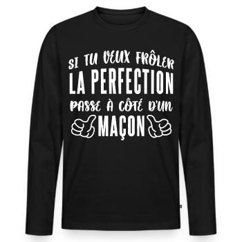 Frôler La Perfection Passe À Côté D’un Maçon - T-shirt manches longues Premium bio Homme - noir - Devant - Nico (187cm)