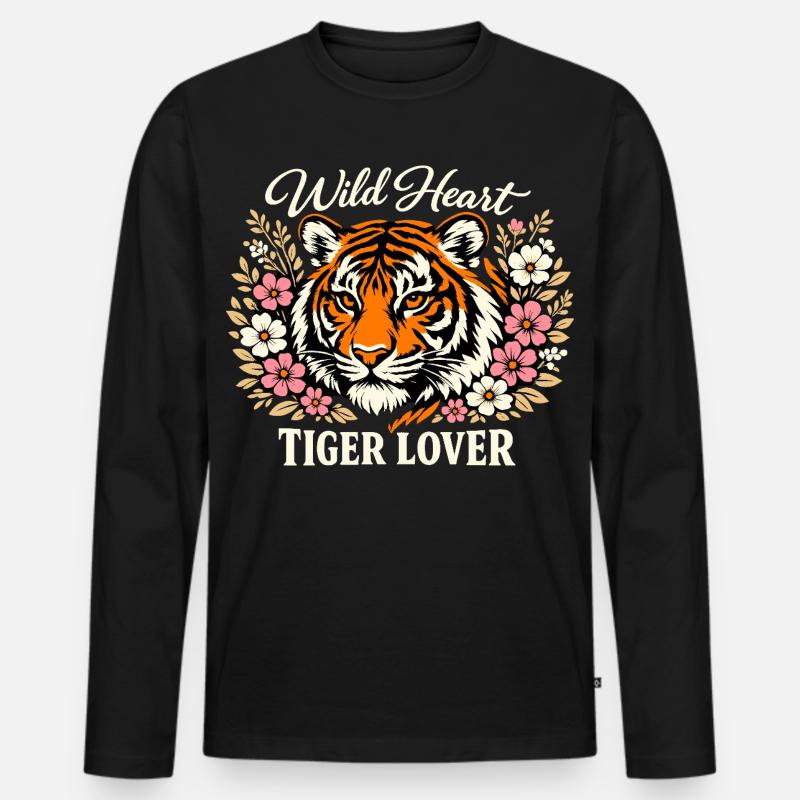 Wild Heart Tiger - Männer Premium Bio Langarmshirt - Schwarz