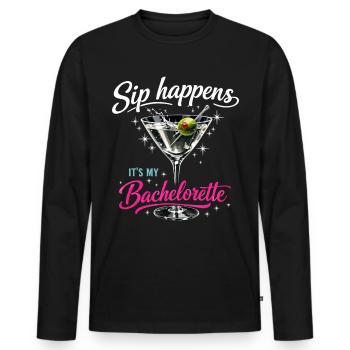 Enterrement de vie de jeune fille Verre Martini – Sip Happens Bachelorette - T-shirt manches longues Premium bio Homme - noir - Devant - Nico (187cm)