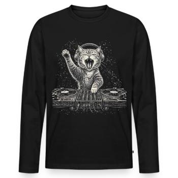 Platine Cat DJ Écouteurs Musicaux Platines - T-shirt manches longues Premium bio Homme - noir - Devant - Nico (187cm)