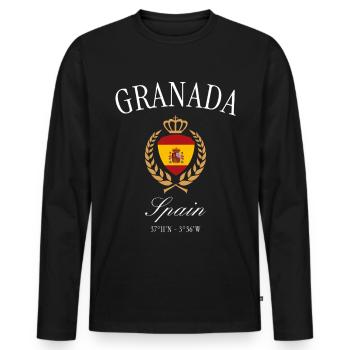 Couronne d’armoiries de Grenade Espagne – Souvenir de voyage - T-shirt manches longues Premium bio Homme - noir - Devant - Nico (187cm)