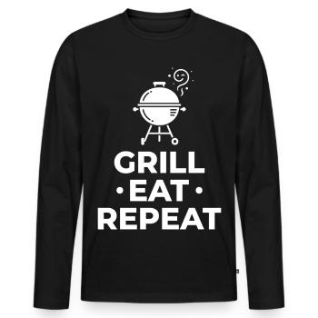 Grill Eat Repeat – The must-have for grill masters - Men's Premium Organic Long Sleeve Shirt - black - Front - Nico (187cm)