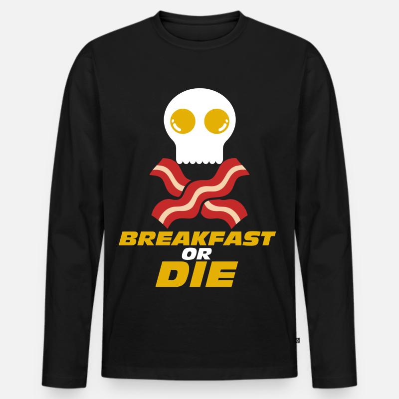 Frühstück oder Totenkopf-Speck-Ei - Männer Premium Bio Langarmshirt - Schwarz