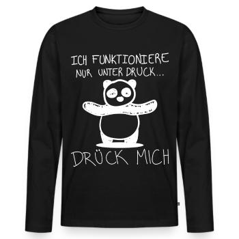 Panda Spruch: Funktioniere nur unter Druck - Männer Premium Bio Langarmshirt - Schwarz - Vorne - Nico (187cm)