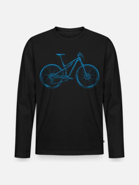 MTB Lineart Blue – Mountain Biker Gift - Men's Premium Organic Long Sleeve Shirt - black