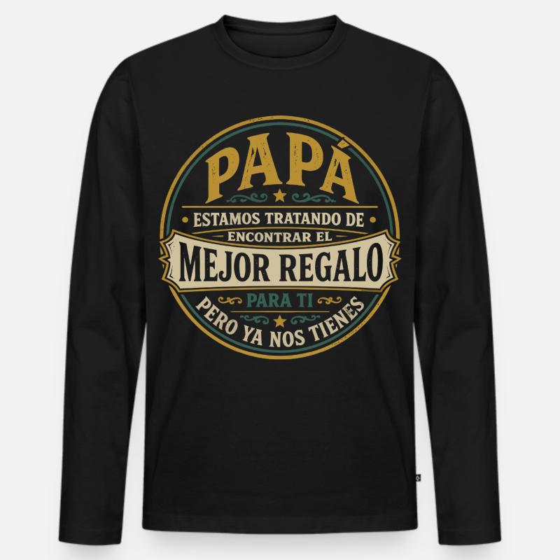 Papa Beste Geschenk Kinder Spanisch Design - Männer Premium Bio Langarmshirt - Schwarz