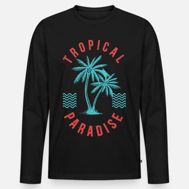 Tropical Paradise Retro Palm Abzeichen - Männer Premium Bio Langarmshirt - Schwarz