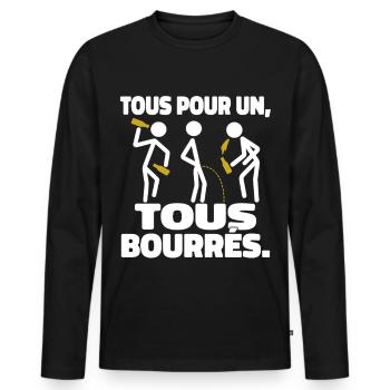 Tous Pour Un Tous Bourrés Humour Apéro - T-shirt manches longues Premium bio Homme - noir - Devant - Nico (187cm)
