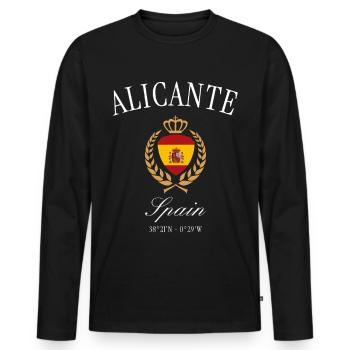 Alicante Spain Coat of Arms Crown – Travel Souvenir - Men's Premium Organic Long Sleeve Shirt - black - Front - Nico (187cm)