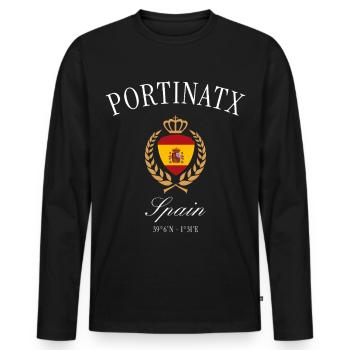 Portinatx Ibiza Spanien Wappen – Reise Souvenir - Männer Premium Bio Langarmshirt - Schwarz - Vorne - Nico (187cm)