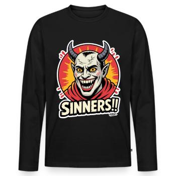 Graphisme des pécheurs avec un sourire démoniaque - T-shirt manches longues Premium bio Homme - noir - Devant - Nico (187cm)