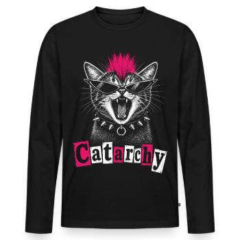 Catarchy Punk Drôle de Femmes Chat - T-shirt manches longues Premium bio Homme - noir - Devant - Nico (187cm)