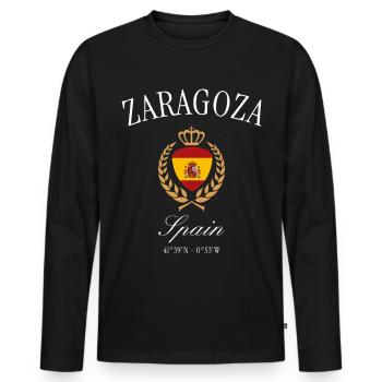 Zaragoza Spain Coat of Arms Crown – Travel Souvenir - Men's Premium Organic Long Sleeve Shirt - black - Front - Nico (187cm)