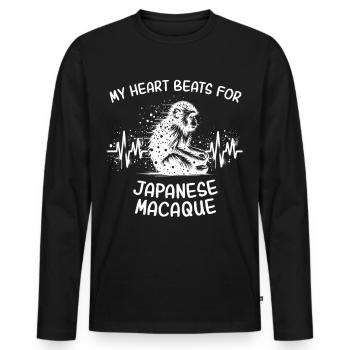 Japanese macaque heartline - Men's Premium Organic Long Sleeve Shirt - black - Front - Nico (187cm)
