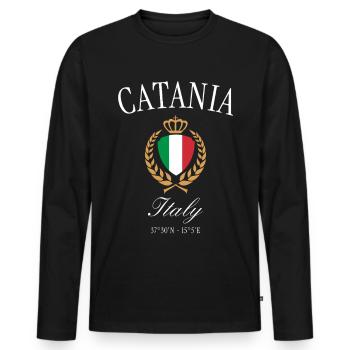 Catania Italien Wappen Krone – Reise Souvenir - Männer Premium Bio Langarmshirt - Schwarz - Vorne - Nico (187cm)