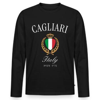 Cagliari Italien Wappen Krone – Reise Souvenir - Männer Premium Bio Langarmshirt - Schwarz - Vorne - Nico (187cm)