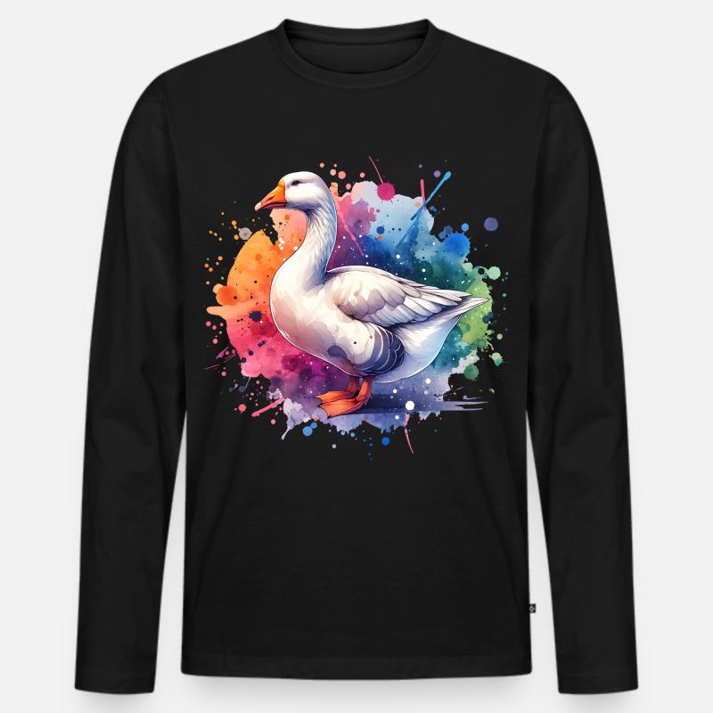 Pilgrim Gans Geschenk - Männer Premium Bio Langarmshirt - Schwarz