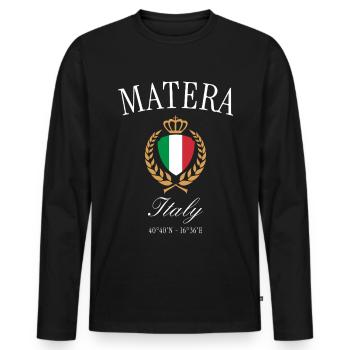 Matera Italien Wappen Krone – Reise Souvenir - Männer Premium Bio Langarmshirt - Schwarz - Vorne - Nico (187cm)