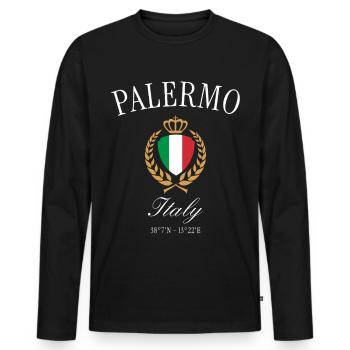 Palermo Italien Wappen Krone – Reise Souvenir - Männer Premium Bio Langarmshirt - Schwarz - Vorne - Nico (187cm)