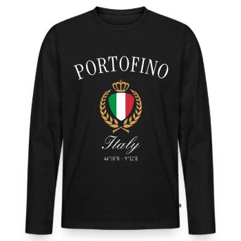 Portofino Italy Coat of Arms Crown – Travel Souvenir - Men's Premium Organic Long Sleeve Shirt - black - Front - Nico (187cm)