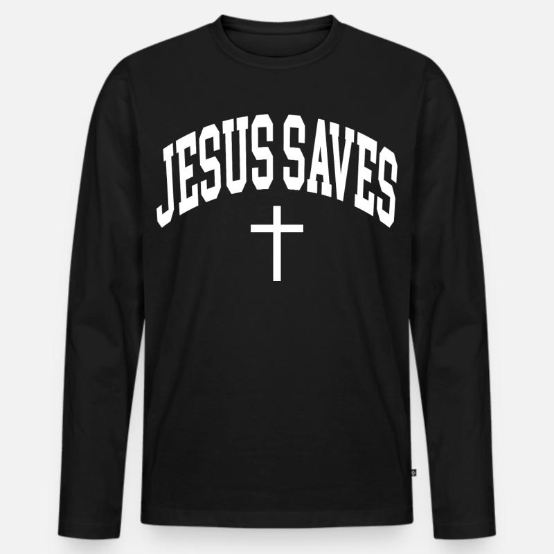 Jesus Saves - Männer Premium Bio Langarmshirt - Schwarz
