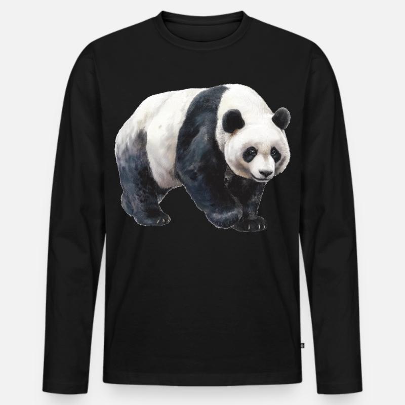 Panda - Männer Premium Bio Langarmshirt - Schwarz