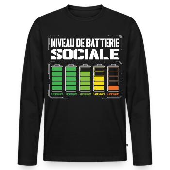 Niveau De Batterie Sociale Humour Introverti - T-shirt manches longues Premium bio Homme - noir - Devant - Nico (187cm)