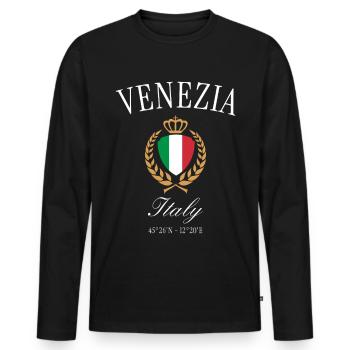 Venedig Italien Wappen Krone – Reise Souvenir - Männer Premium Bio Langarmshirt - Schwarz - Vorne - Nico (187cm)