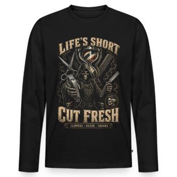 Barber Barbier coupé frais - T-shirt manches longues Premium bio Homme - noir - Devant - Nico (187cm)