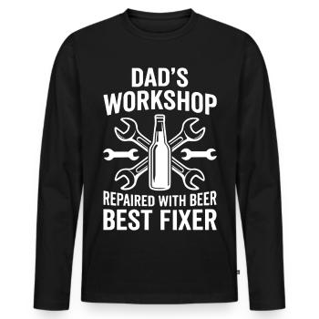 DADS WORKSHOP REPAIRED WITH BEER BEST FIXER Profi - Männer Premium Bio Langarmshirt - Schwarz - Vorne - Nico (187cm)
