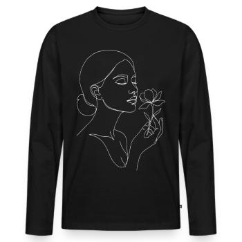 Line Painting Woman with Rose I Unisex Line Art T-Shirt - Men's Premium Organic Long Sleeve Shirt - black - Front - Nico (187cm)