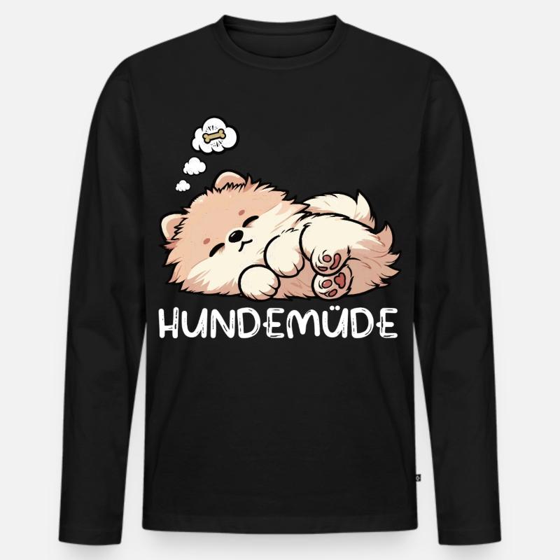 Hundemüde Zwergspitz Zwergspitze Spitzhund Spitz - Männer Premium Bio Langarmshirt - Schwarz