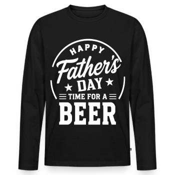 HAPPY FATHERS DAY TIME FOR A BEER Papa Emblem - Men's Premium Organic Long Sleeve Shirt - black - Front - Nico (187cm)