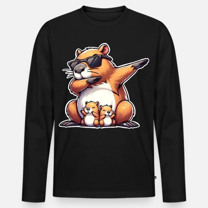 Capybara Papa - Männer Premium Bio Langarmshirt - Schwarz