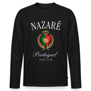 Nazaré Portugal Wappen Krone – Reise Souvenir - Männer Premium Bio Langarmshirt - Schwarz - Vorne - Nico (187cm)