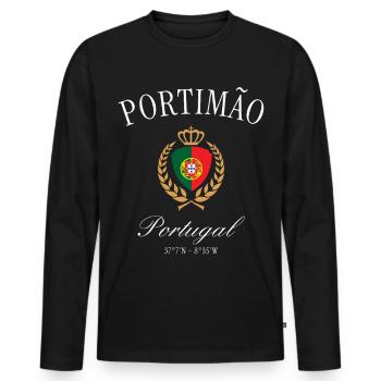 Portimão Portugal Wappen Krone – Reise Souvenir - Männer Premium Bio Langarmshirt - Schwarz - Vorne - Nico (187cm)