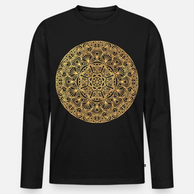 Jugendstil  Mandala - gold - Männer Premium Bio Langarmshirt - Schwarz