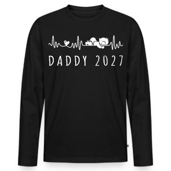 Daddy 2027 Heartbeat Baby Announcement Pregnancy - Men's Premium Organic Long Sleeve Shirt - black - Front - Nico (187cm)