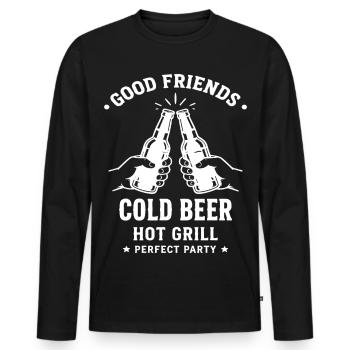 GOOD FRIENDS COLD BEER HOT GRILL Party - Männer Premium Bio Langarmshirt - Schwarz - Vorne - Nico (187cm)