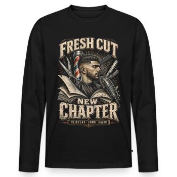 Barber Barbier Fresh Cut New Chapter - Männer Premium Bio Langarmshirt - Schwarz - Vorne - Nico (187cm)