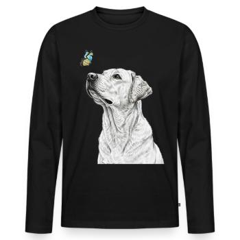 Labrador avec style papillon en forme de banksy - T-shirt manches longues Premium bio Homme - noir - Devant - Nico (187cm)