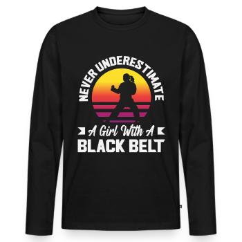 Fille Retro ceinture noire de Karaté Arts Martiaux - T-shirt manches longues Premium bio Homme - noir - Devant - Nico (187cm)