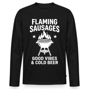 Saucisses flamboyantes, G Vibes et barbecue à la bière froide - T-shirt manches longues Premium bio Homme - noir - Devant - Nico (187cm)
